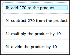 Training test response radio buttons with an option highlighted and selected using the line reader resource.