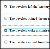 Training test response check boxes with an option highlighted and checked using the line reader resource.