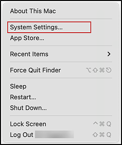 Apple Menu with the System Settings item indicated