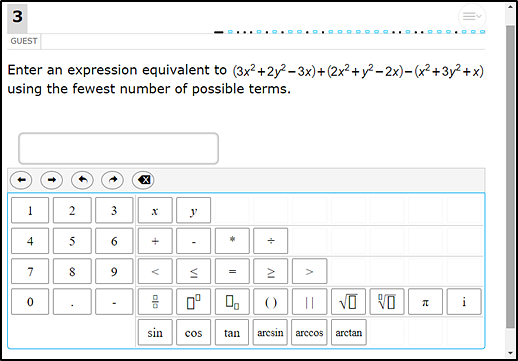 Sample equation question with the on-screen keypad.