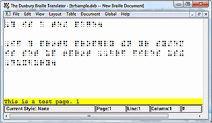 Duxbury Braille Translator window.