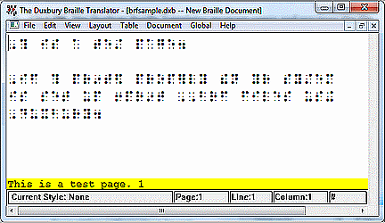 Duxbury Braille Translator window.