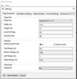 Page Properties settings 