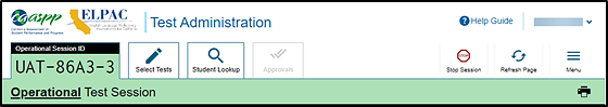 Top section of the Test Administrator Interface.