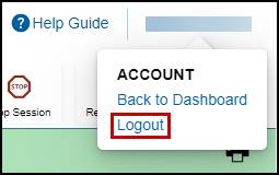 The Name drop-down list with the Logout option indicated.