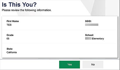 Is This You?' screen with student information fields and yes and no buttons.
