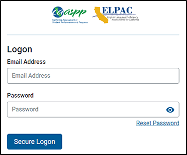 Test Administrator Interface logon screen.