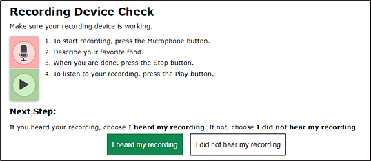 'Recording Device Check” section of the Audio/Video Checks page.