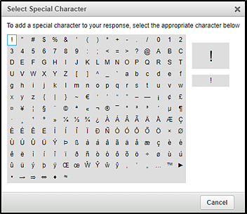 Select Special Character window.
