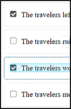 Training test response check boxes with an option highlighted and checked using the line reader resource.