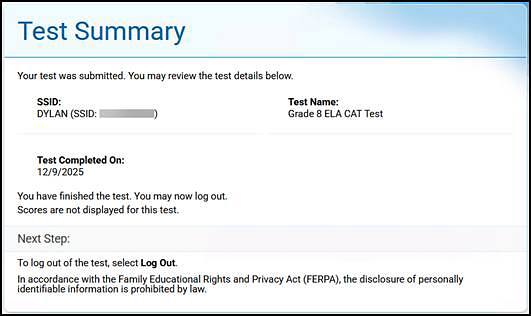 Test Summary screen.
