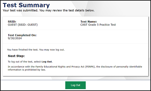 Test Summary page