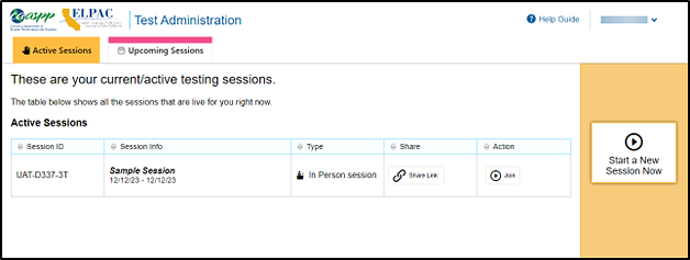 Active Sessions tab with Start a New Session Now button
