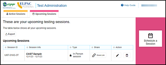 Upcoming Sessions tab with Schedule a Session button.