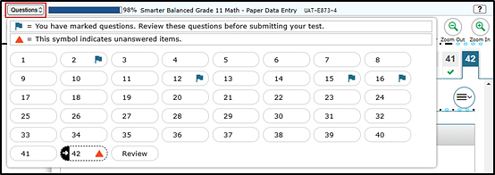 Data Entry Interface screen showing the first item to be scored with the Questions button indicated.