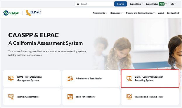 CAASPP & ELPAC home screen.