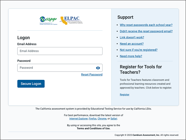 CERS Logon web form, where the user enters Email Address and Password.