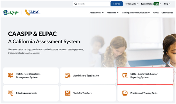 CAASPP & ELPAC home screen.