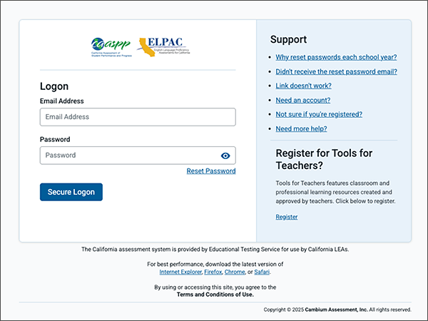 This graphic is of the CERS Logon web form, where the user enters Email Address and Password.