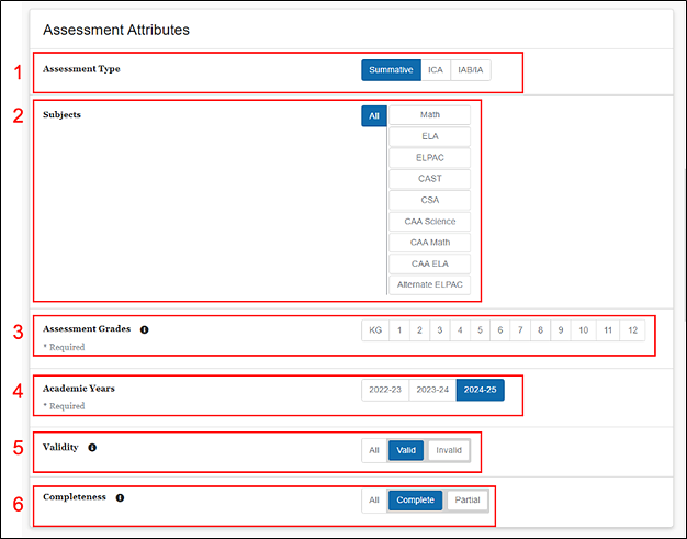 Screenshot of Assessment Attributes panel.