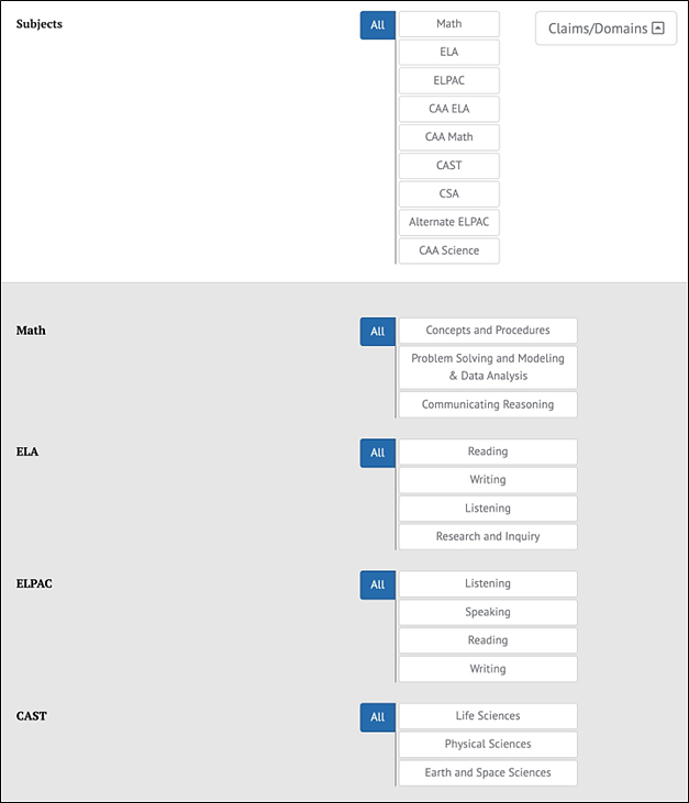 Graphical user interface, Claim/Domain Report subpanel