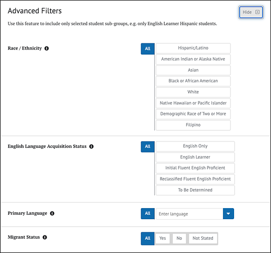 Screenshot of the Advanced Filters in CERS.