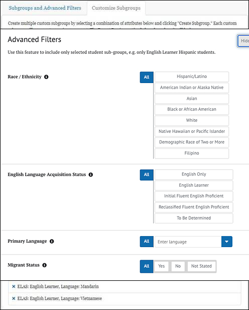 Customize Subgroups tab