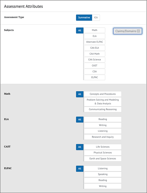 Graphical user interface, Claim/Domain Report subpanel.