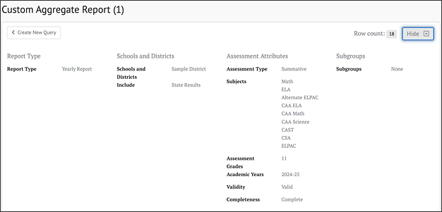Custom Aggregate Report using the [Hide] button.