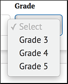 a dropdown menu for Grades