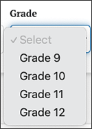 dropdown menu for Grades