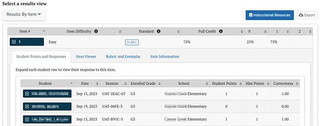 Screenshot of CAST IA Results By Item additional details.