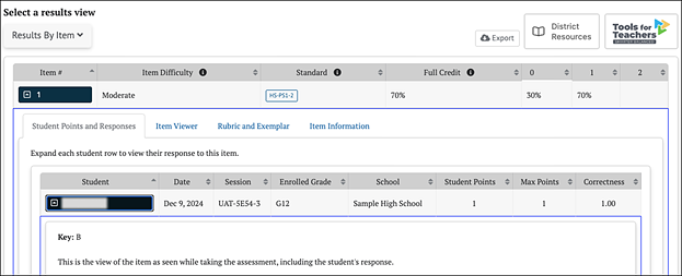 Student Scores and Responses tab.