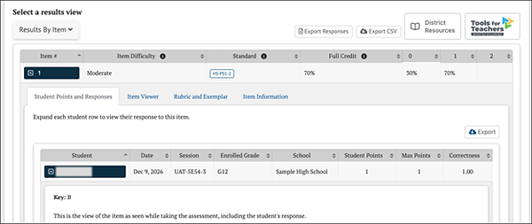 Student Scores and Responses tab.