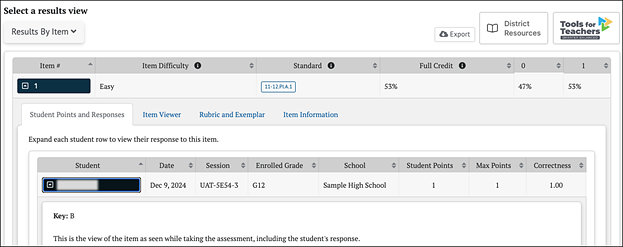 Student Scores and Responses tab.