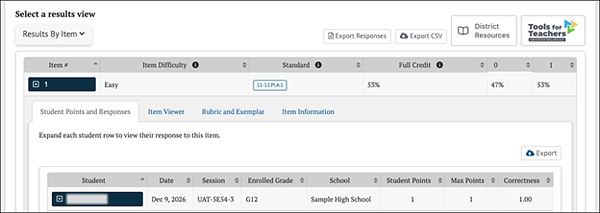 ELPAC IA Results By Item additional details.