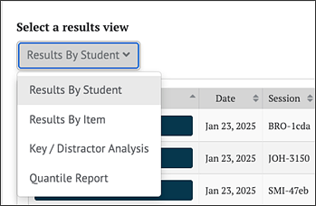 Select a Results View for Quantile Report dropdown menu.