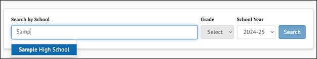 example of Search by School search box.