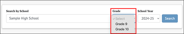 grade level drop down list.