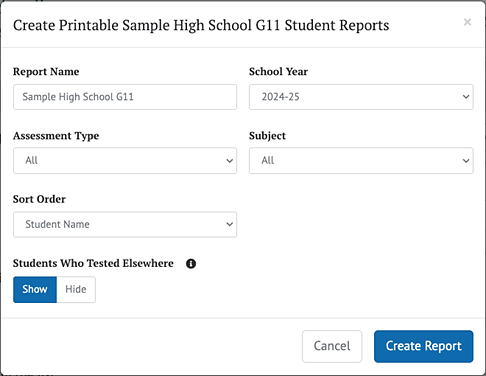 Printable Reports Pop-Up Menu. 