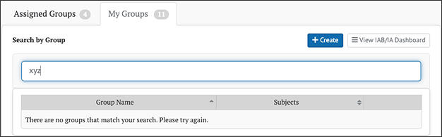 “No groups match search string” message