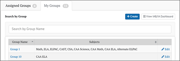 Image of My Groups Tab.