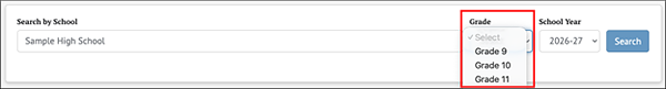 grade level drop down list.
