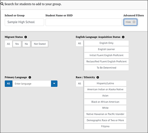 New Groups page advanced filters.