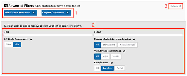 Advanced Filters panel