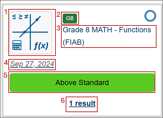 Student Test History Report Results Card.