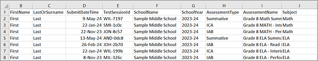 Screenshot of a CSV file downloaded.