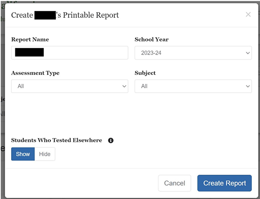 Printable Reports Pop-up Menu.