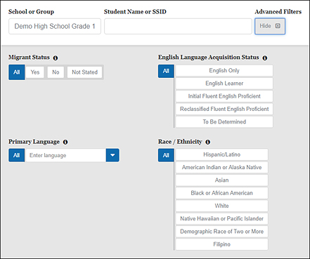 Screen shot of New Groups page advanced filters