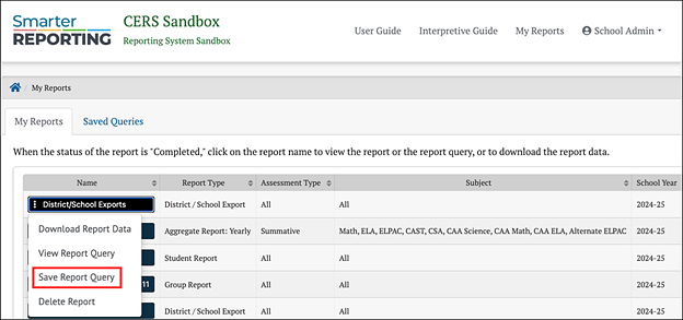 save report query option.